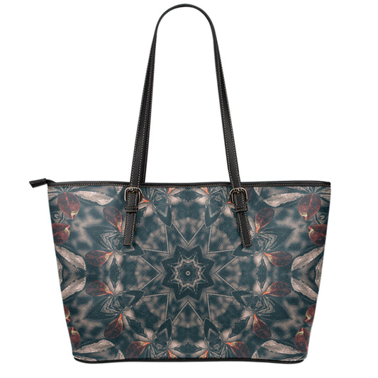 Vintage Kaleidoscope Print Leather Tote Bag