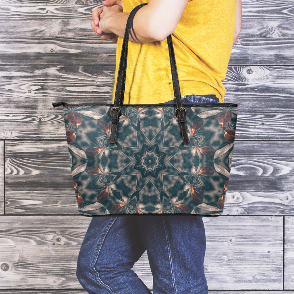 Vintage Kaleidoscope Print Leather Tote Bag