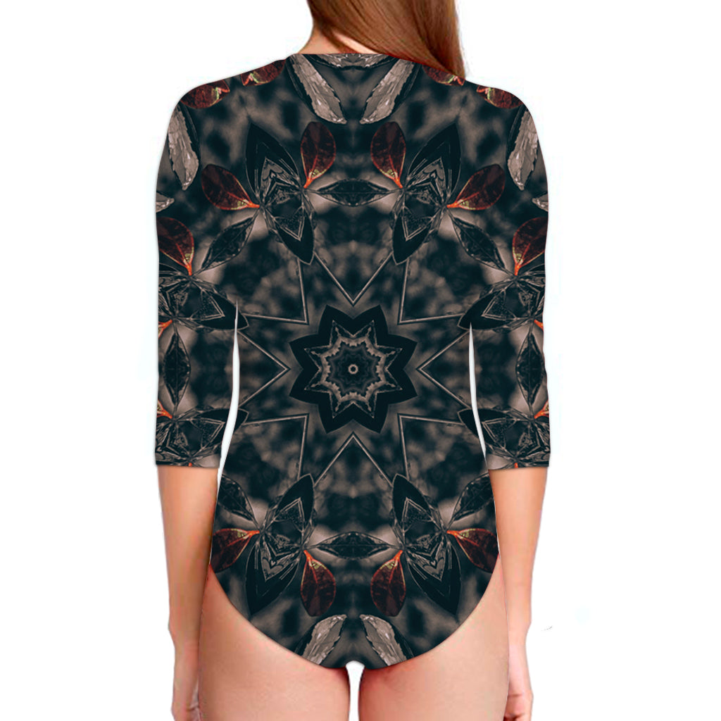 Vintage Kaleidoscope Print Long Sleeve Swimsuit