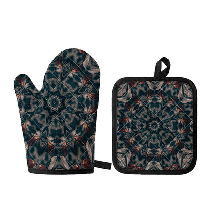 Vintage Kaleidoscope Print Oven Mitt And Pot Holder Set