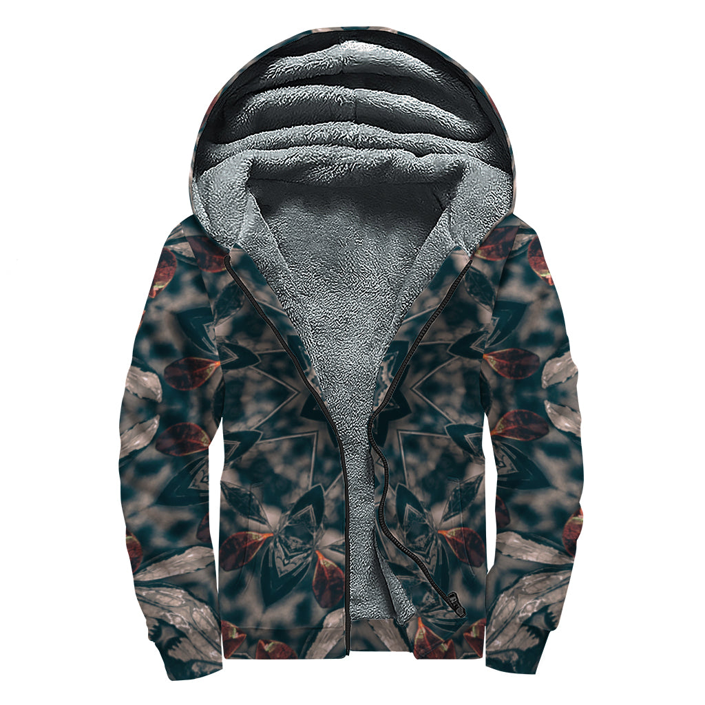 Vintage Kaleidoscope Print Sherpa Lined Zip Up Hoodie