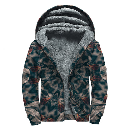 Vintage Kaleidoscope Print Sherpa Lined Zip Up Hoodie