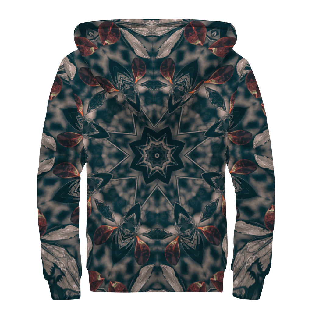 Vintage Kaleidoscope Print Sherpa Lined Zip Up Hoodie