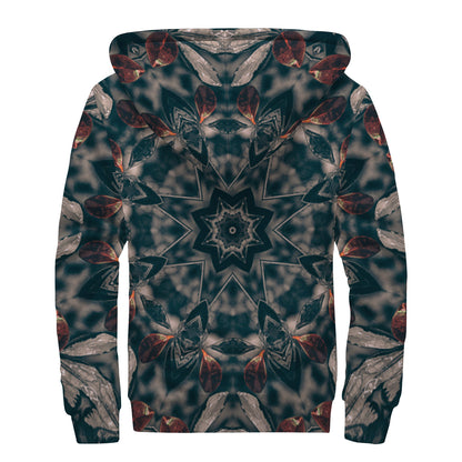 Vintage Kaleidoscope Print Sherpa Lined Zip Up Hoodie