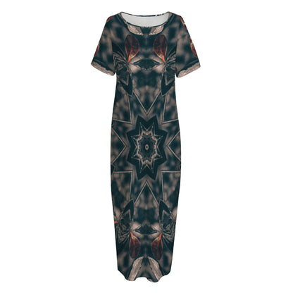 Vintage Kaleidoscope Print Short Sleeve Long Nightdress