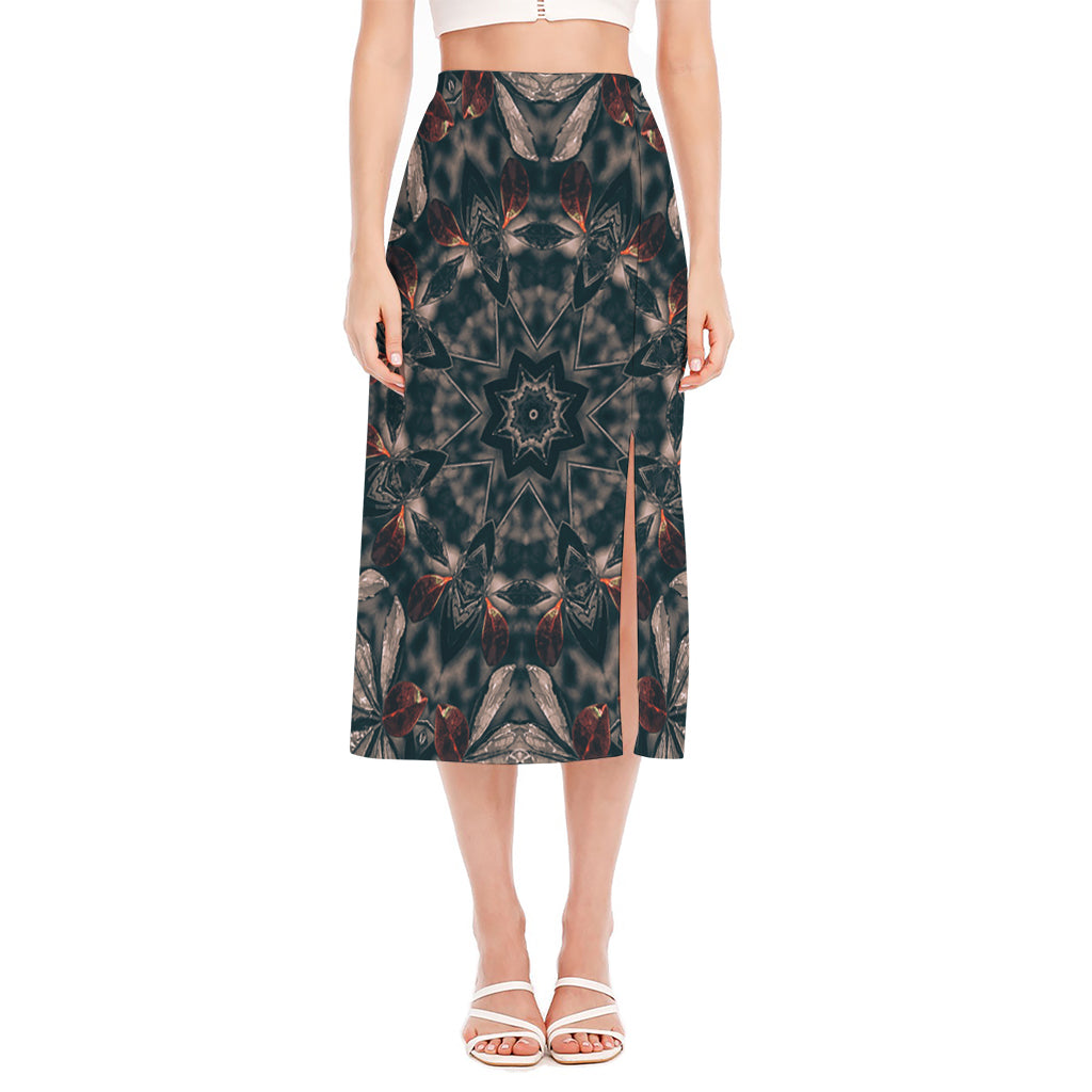 Vintage Kaleidoscope Print Side Slit Midi Skirt