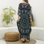 Vintage Kaleidoscope Print Silk V-Neck Kaftan Dress