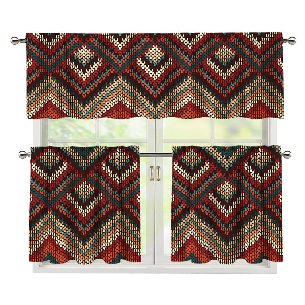 Vintage Knitted Pattern Print 3 Piece Kitchen Curtains