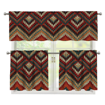 Vintage Knitted Pattern Print 3 Piece Kitchen Curtains