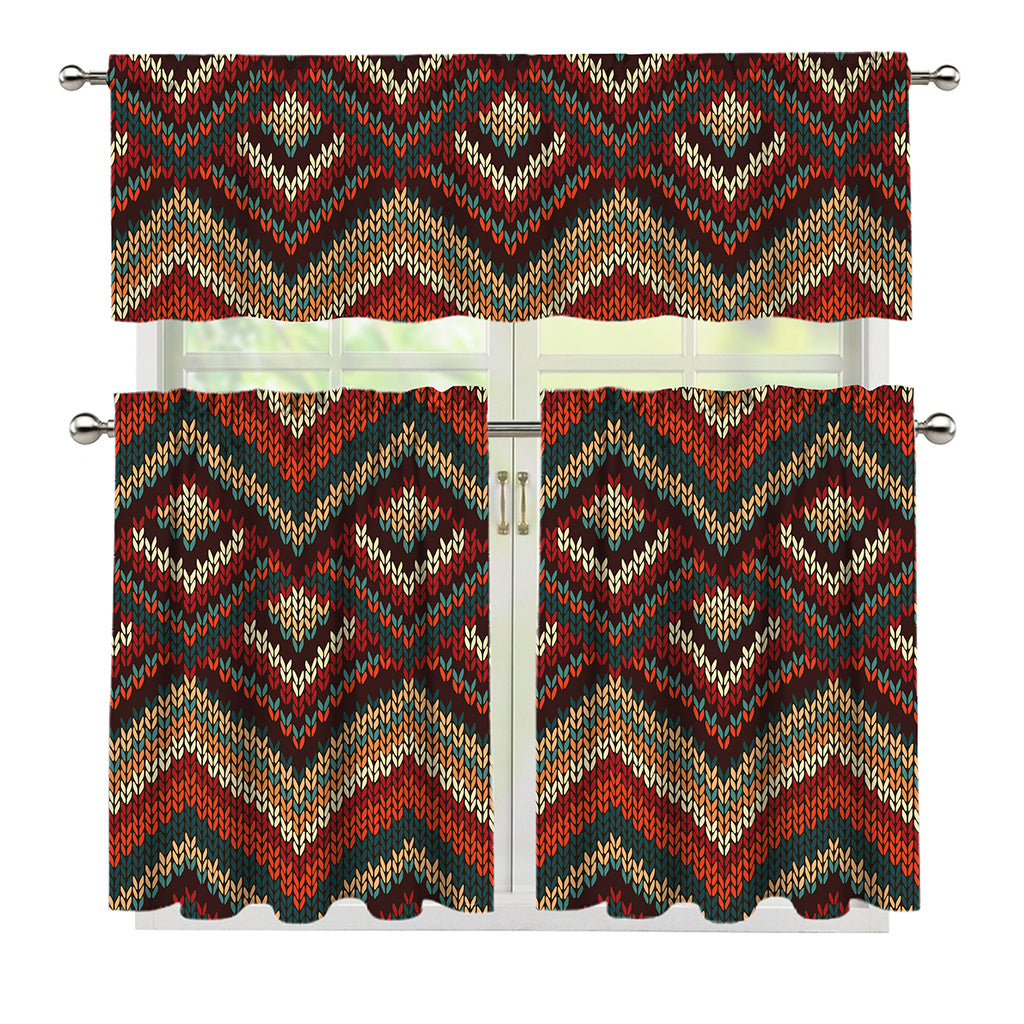 Vintage Knitted Pattern Print 3 Piece Kitchen Curtains