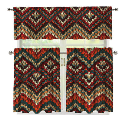 Vintage Knitted Pattern Print 3 Piece Kitchen Curtains