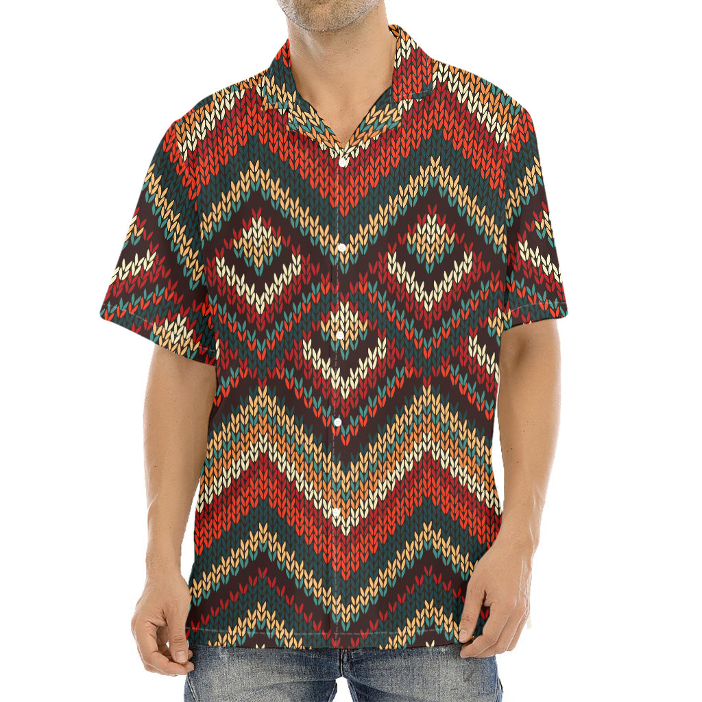 Vintage Knitted Pattern Print Aloha Shirt