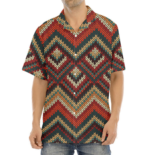 Vintage Knitted Pattern Print Aloha Shirt