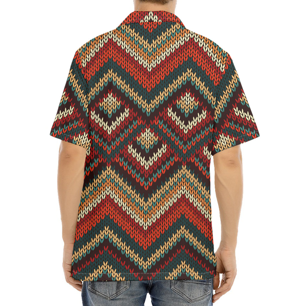 Vintage Knitted Pattern Print Aloha Shirt