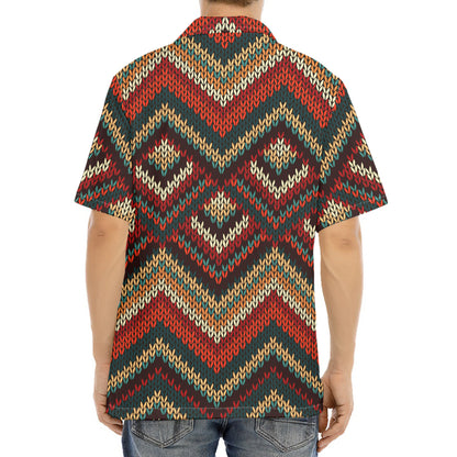 Vintage Knitted Pattern Print Aloha Shirt