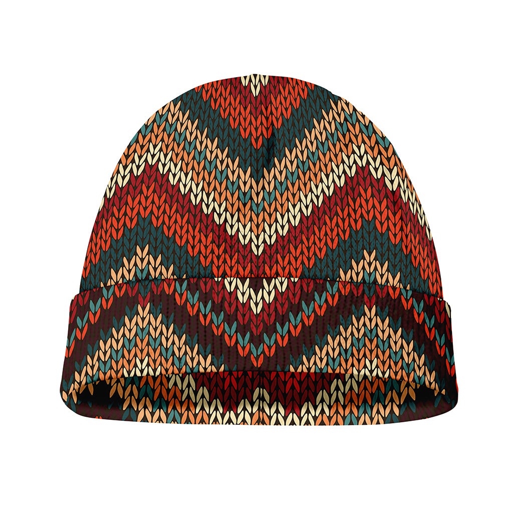 Vintage Knitted Pattern Print Beanie