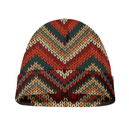 Vintage Knitted Pattern Print Beanie