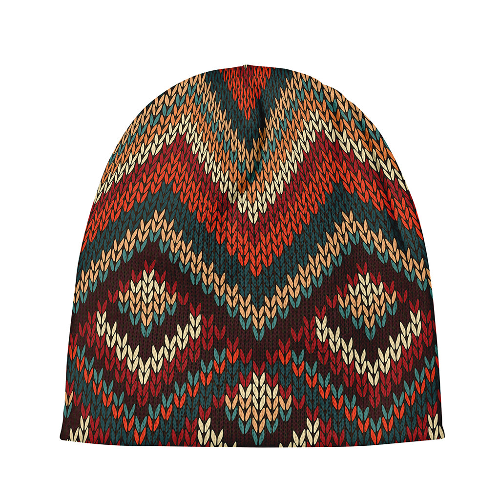 Vintage Knitted Pattern Print Beanie