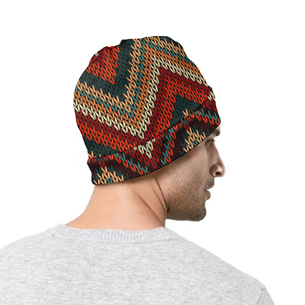 Vintage Knitted Pattern Print Beanie