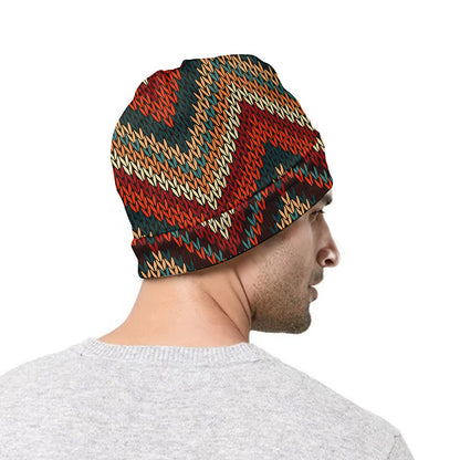 Vintage Knitted Pattern Print Beanie