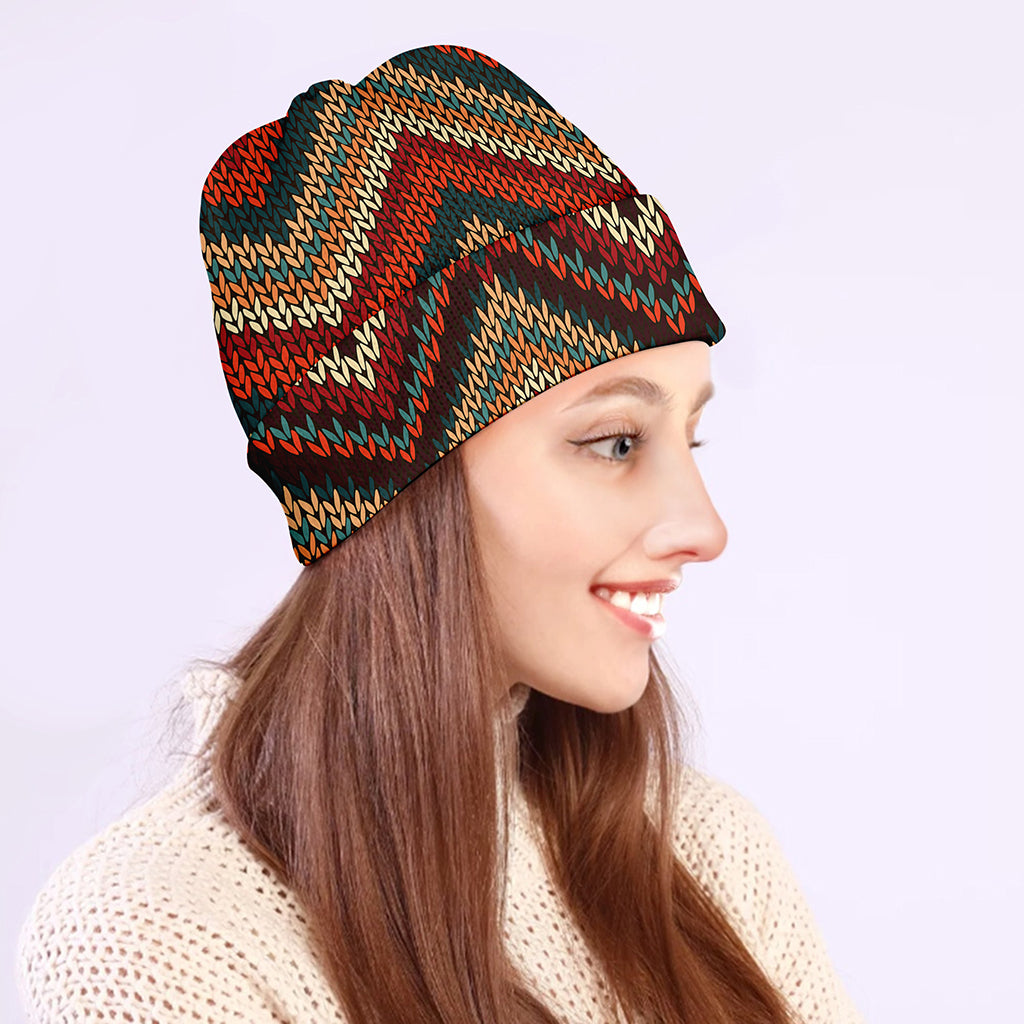Vintage Knitted Pattern Print Beanie