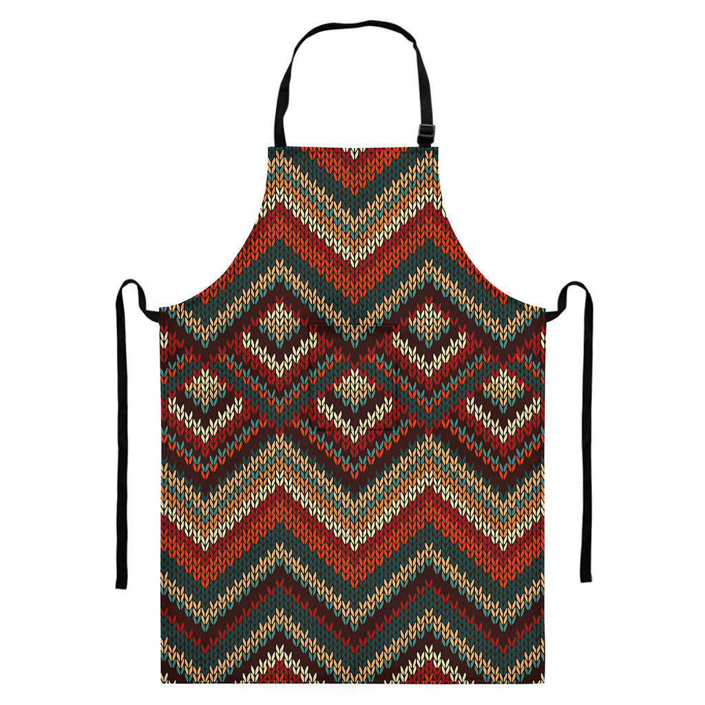 Vintage Knitted Pattern Print Bib Apron With Pocket