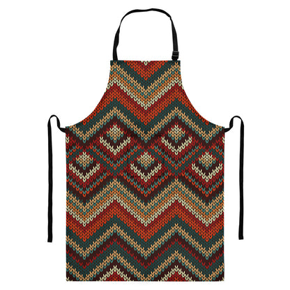 Vintage Knitted Pattern Print Bib Apron With Pocket