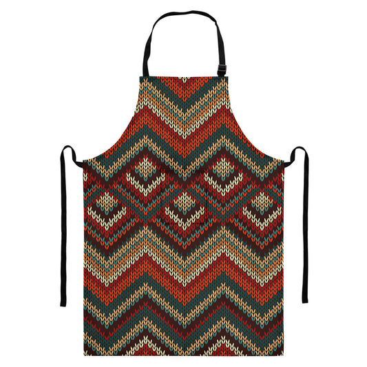 Vintage Knitted Pattern Print Bib Apron With Pocket