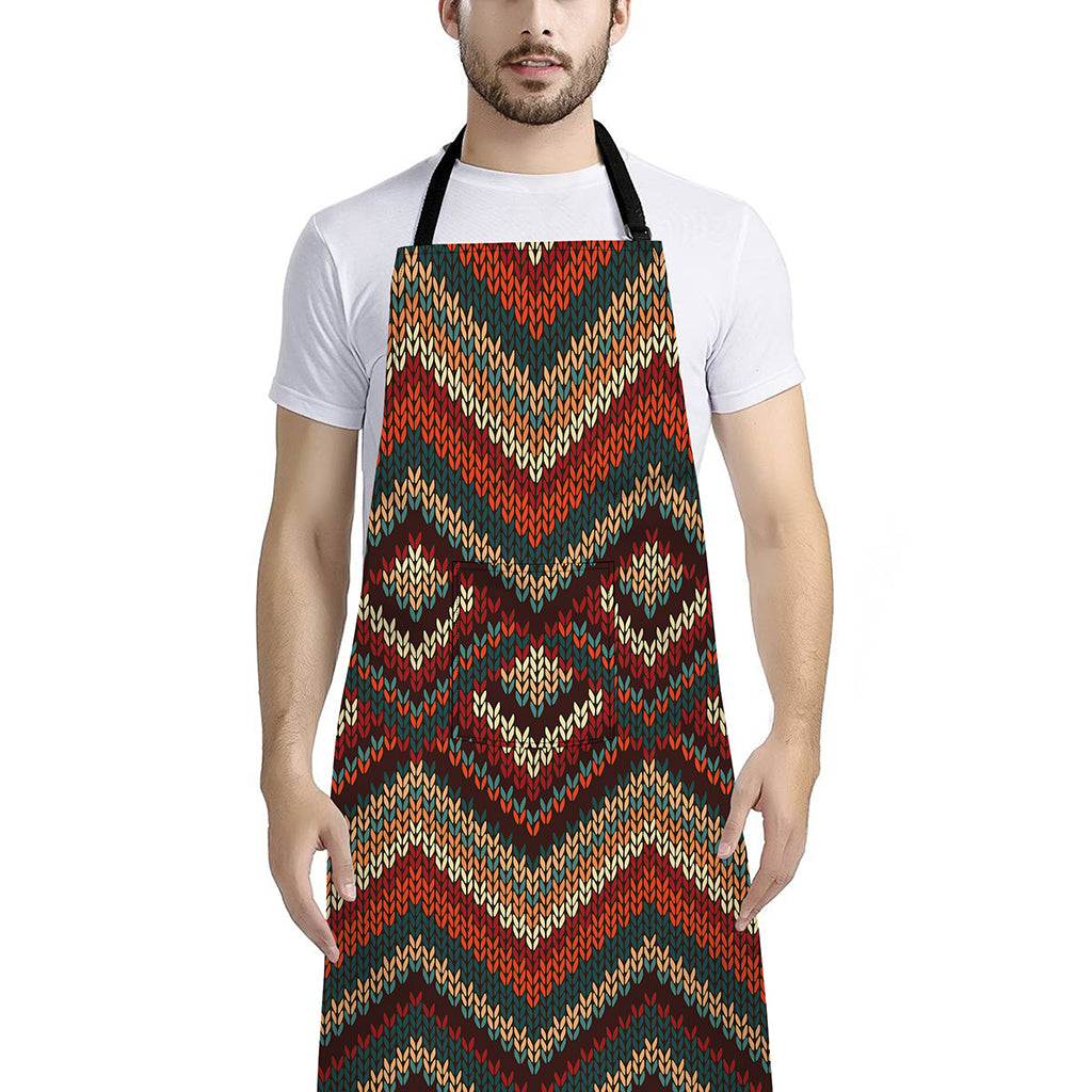 Vintage Knitted Pattern Print Bib Apron With Pocket