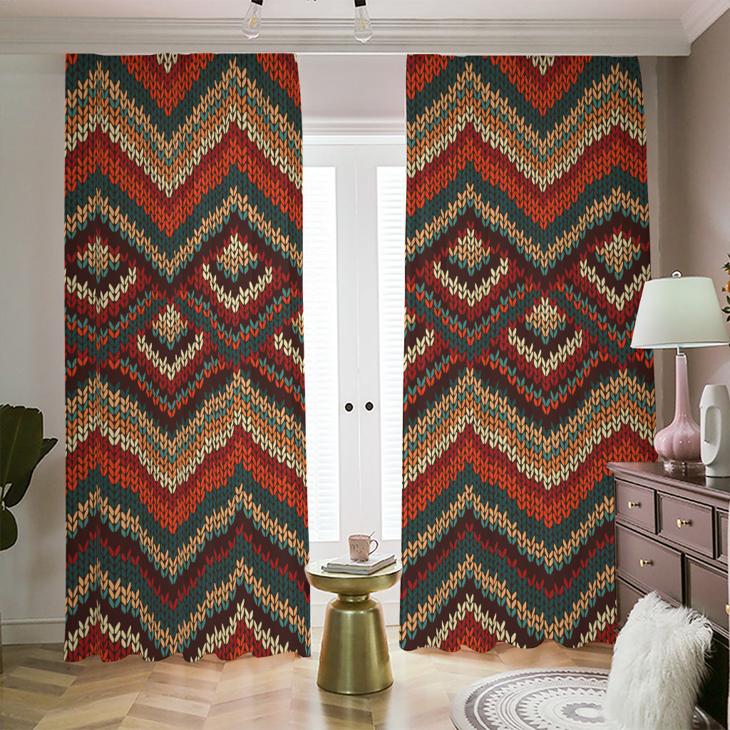 Vintage Knitted Pattern Print Blackout Pencil Pleat Curtains