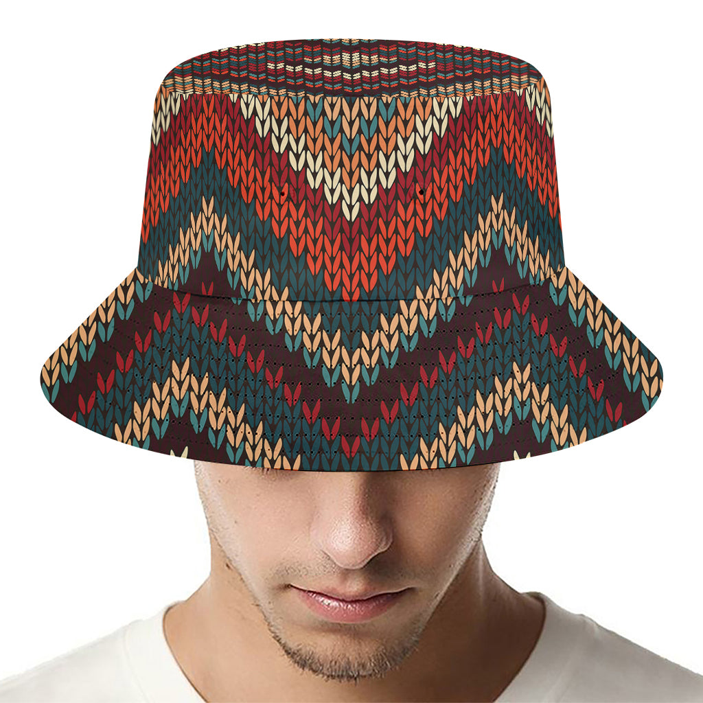 Vintage Knitted Pattern Print Bucket Hat