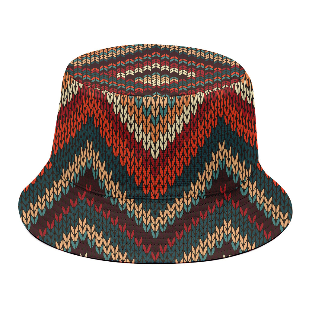 Vintage Knitted Pattern Print Bucket Hat
