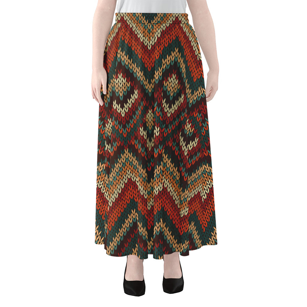 Vintage Knitted Pattern Print Chiffon Maxi Skirt