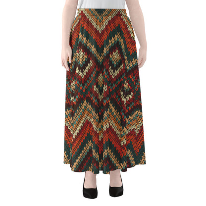 Vintage Knitted Pattern Print Chiffon Maxi Skirt