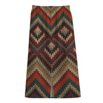 Vintage Knitted Pattern Print Cotton Front Slit Maxi Skirt