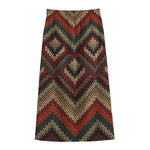 Vintage Knitted Pattern Print Cotton Front Slit Maxi Skirt