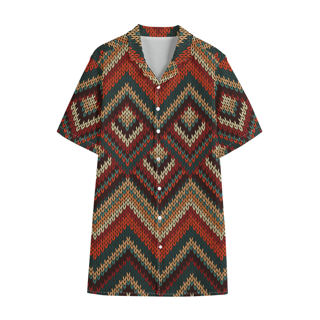 Vintage Knitted Pattern Print Cotton Hawaiian Shirt