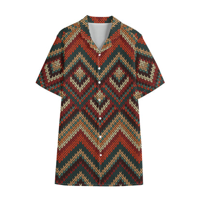 Vintage Knitted Pattern Print Cotton Hawaiian Shirt