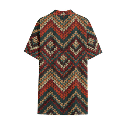 Vintage Knitted Pattern Print Cotton Hawaiian Shirt