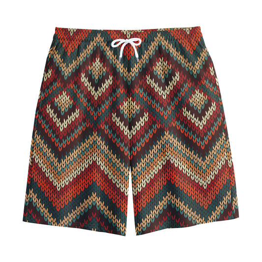 Vintage Knitted Pattern Print Cotton Shorts