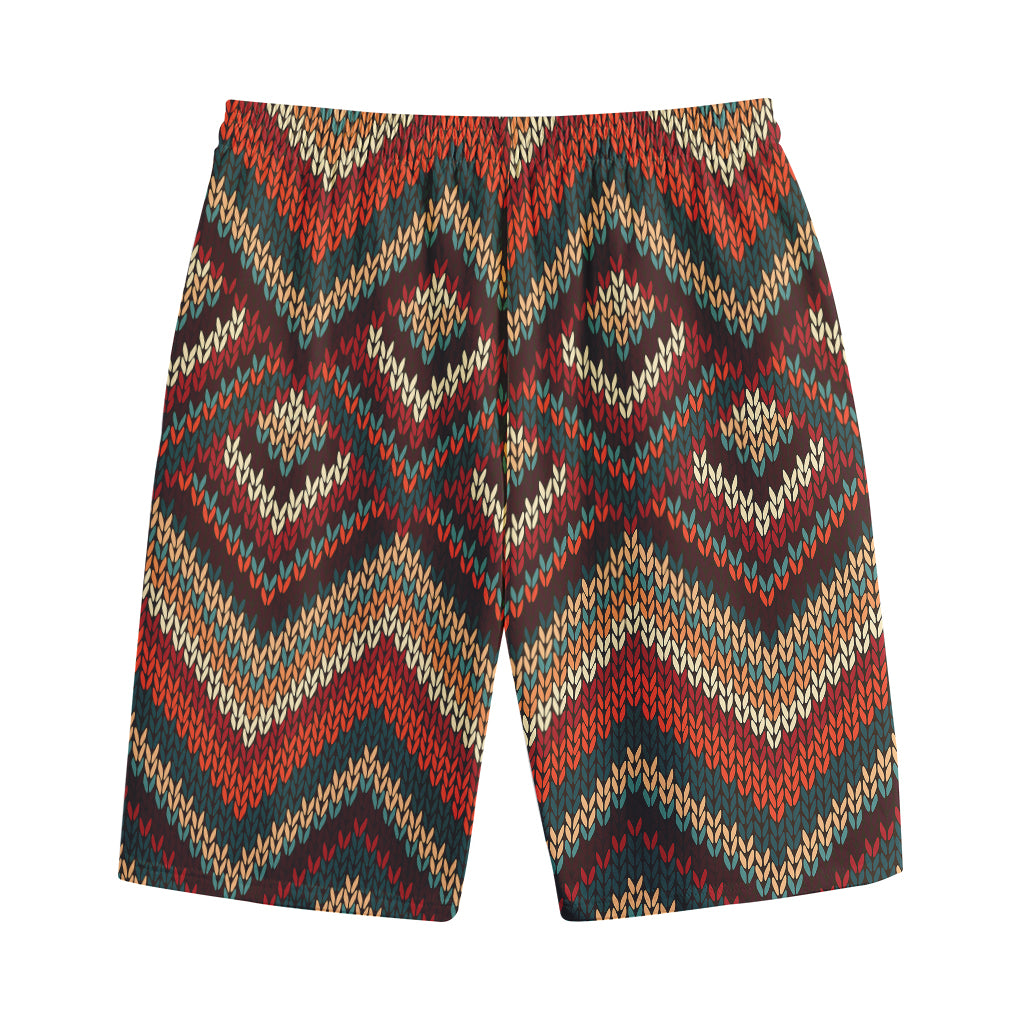 Vintage Knitted Pattern Print Cotton Shorts
