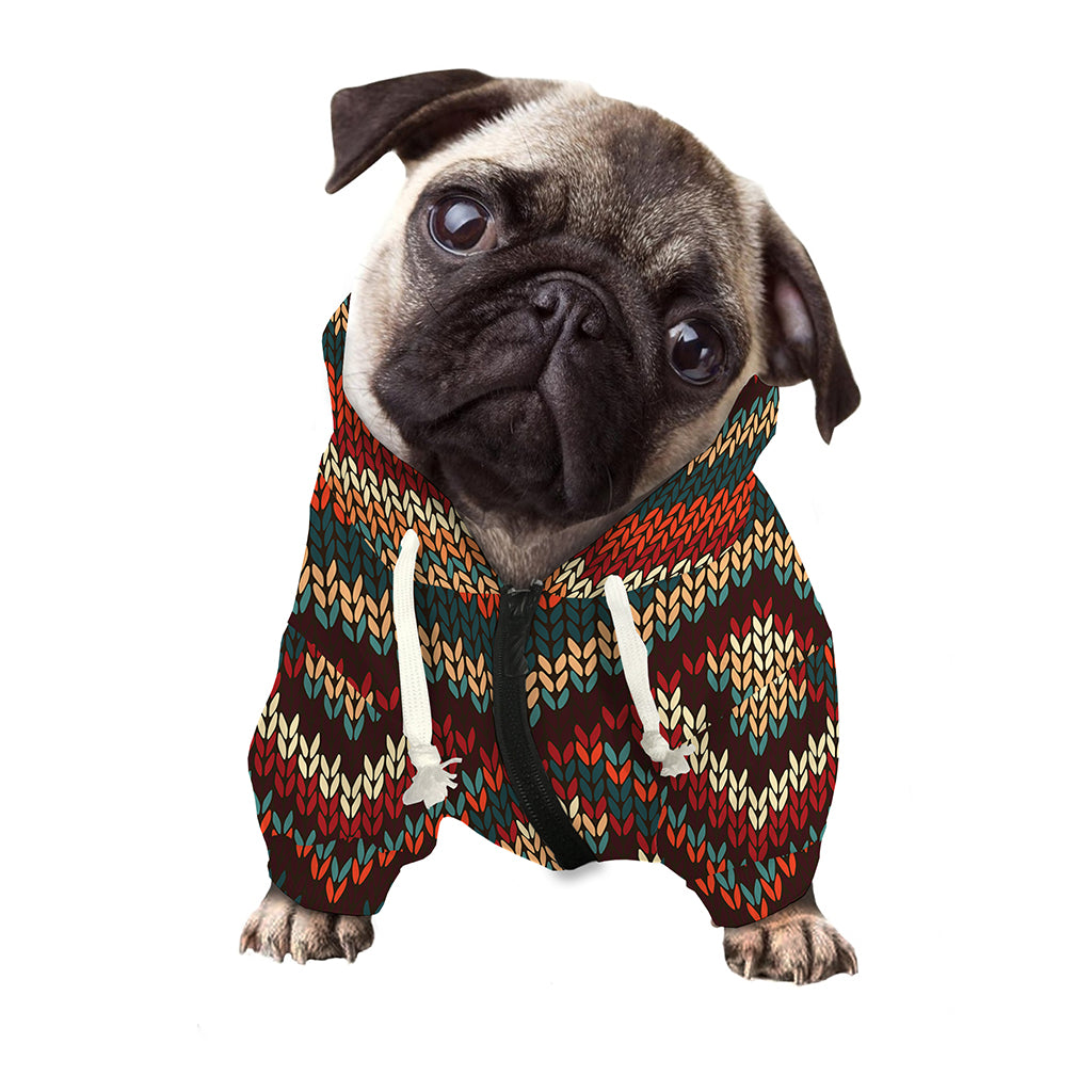 Vintage Knitted Pattern Print Dog Zip Up Hoodie