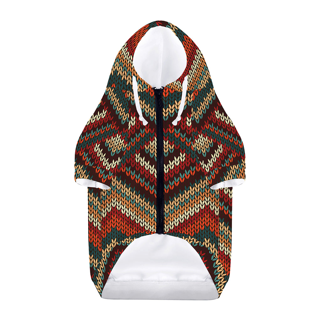 Vintage Knitted Pattern Print Dog Zip Up Hoodie