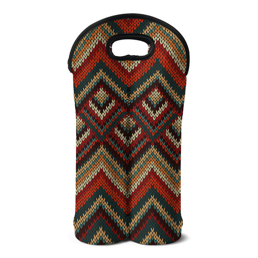Vintage Knitted Pattern Print Double Neoprene Wine Tote