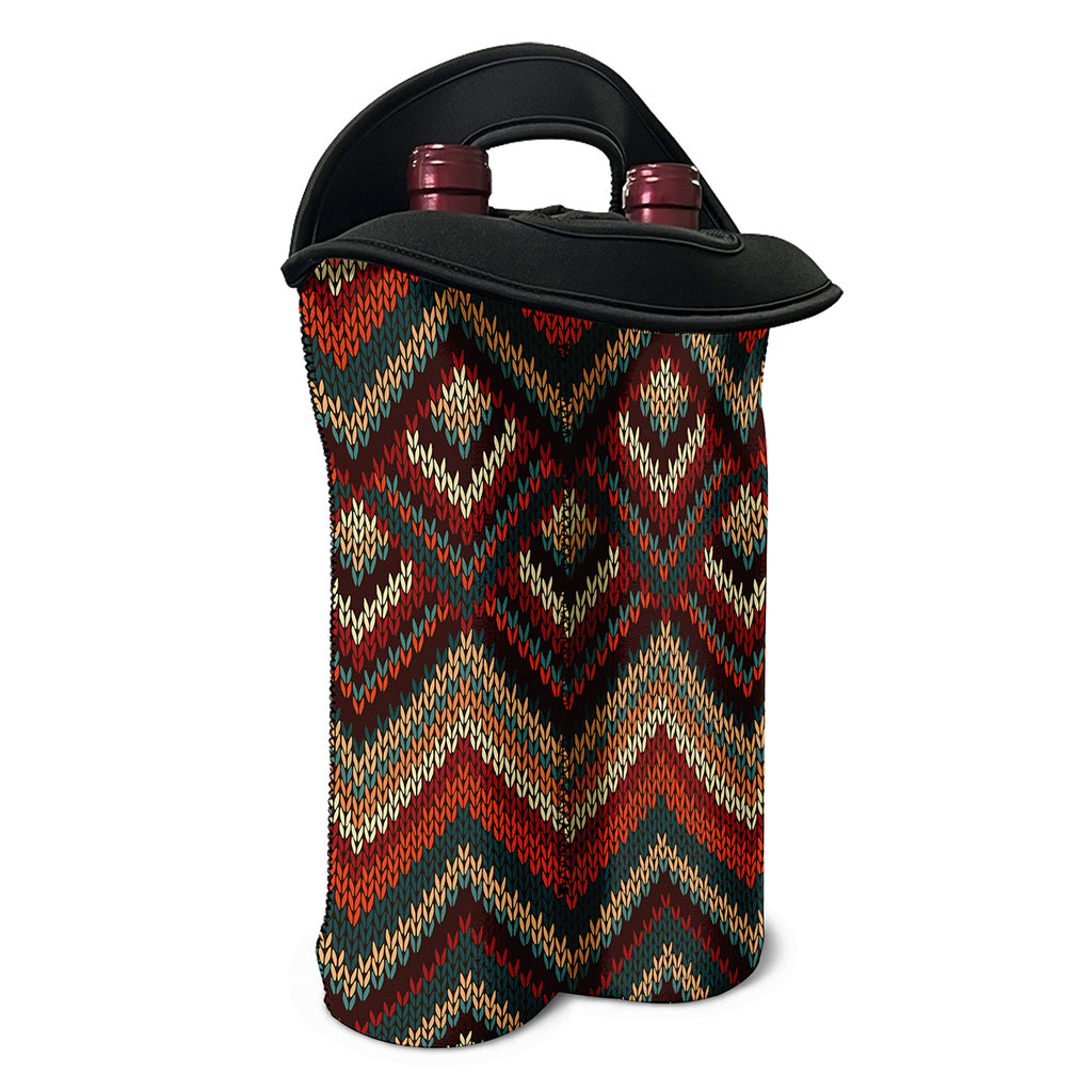 Vintage Knitted Pattern Print Double Neoprene Wine Tote
