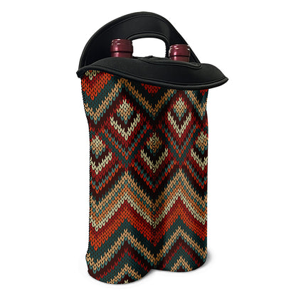 Vintage Knitted Pattern Print Double Neoprene Wine Tote