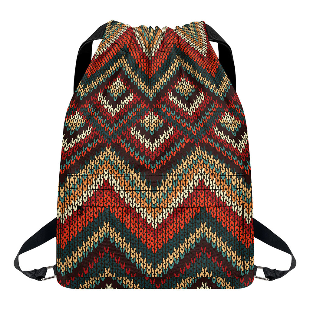 Vintage Knitted Pattern Print Drawstring Backpack