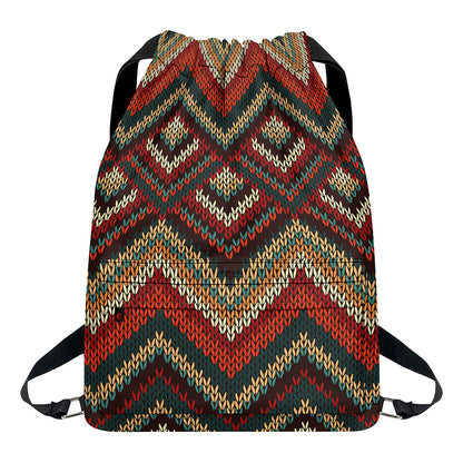 Vintage Knitted Pattern Print Drawstring Backpack