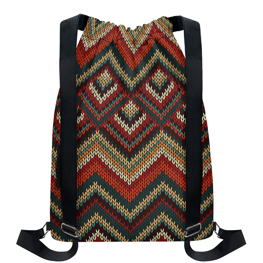 Vintage Knitted Pattern Print Drawstring Backpack
