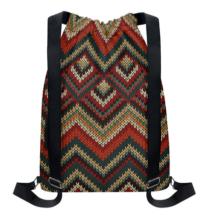 Vintage Knitted Pattern Print Drawstring Backpack